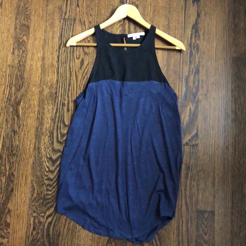 Black and blue color block shell for layering